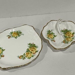Royal Albert Yellow tea rose candy dish and sandwich tray